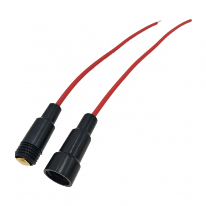 Red inline fuse holder for 5×20mm fuses with 22AWG cable - detailed view