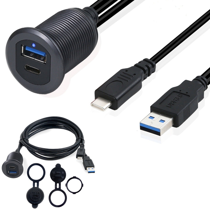 USB3.0フラッシュマウント延長ケーブル2MカーダッシュボードパネルUSBタイプ
