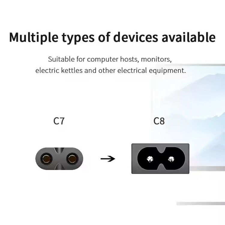高品質の純銅 120V 18 Awg 2ピン C7拡張線 Spt-2 ホワイトAC電源コード 5FT 2プロング