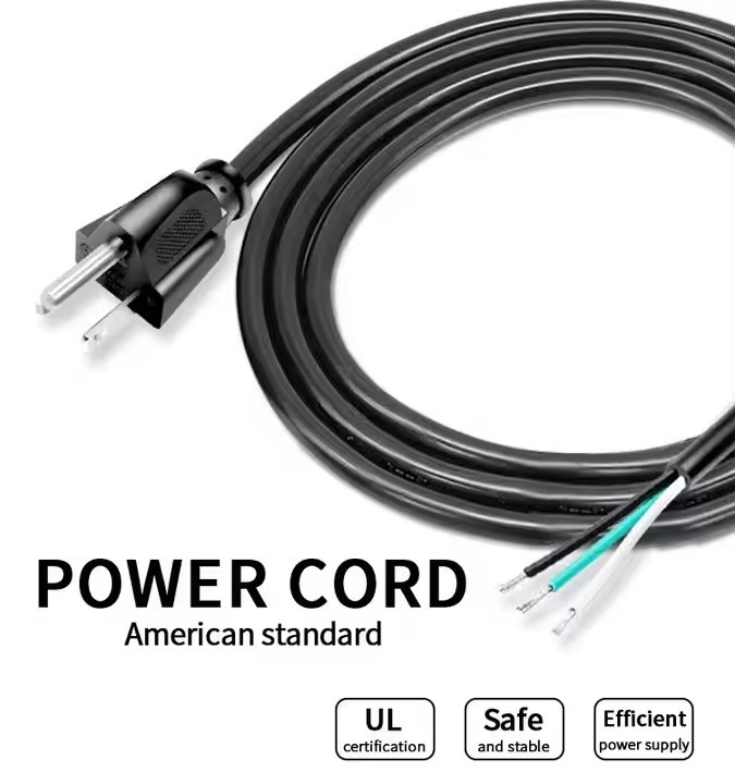 高品質のアメリカン電源コード 3ピンブラックPVC 3ポング 純銅スポット 18awg 1.5メートル 5フィート 剥がされ,家庭用缶詰