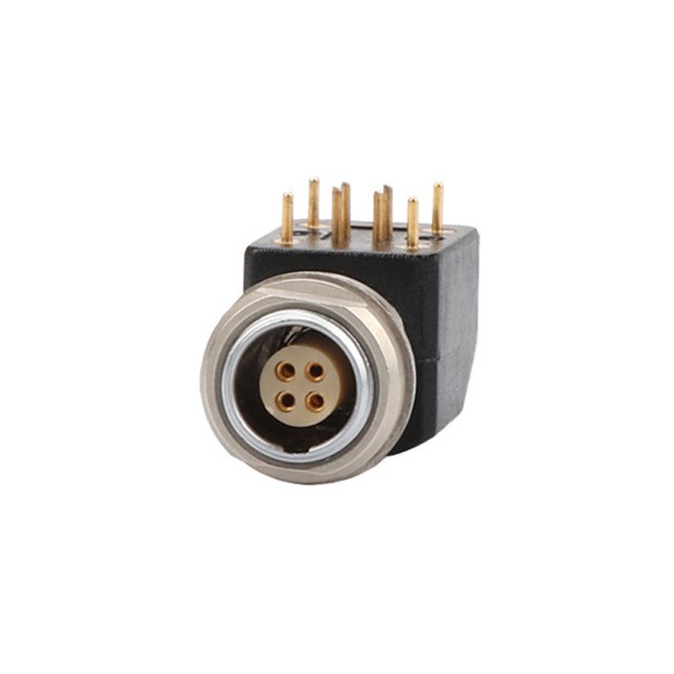 Bシリーズ Z12 4Pin ダブルナット固定角ソケット 90° 角ダブルナット固定 印刷回路板用