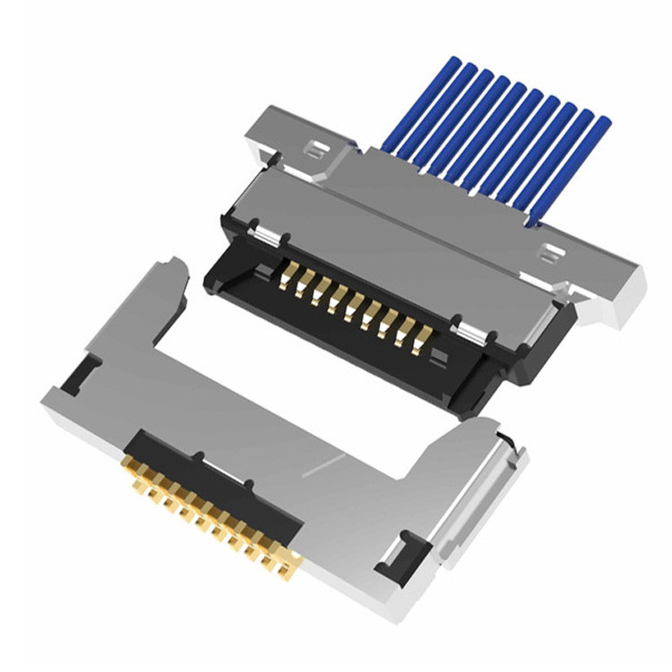 マイクロコアキシアルケーブル組 20345-010T32R 0.4 mm 幅と水平交配型10ピンLVDS マイクロコアキシアル接続