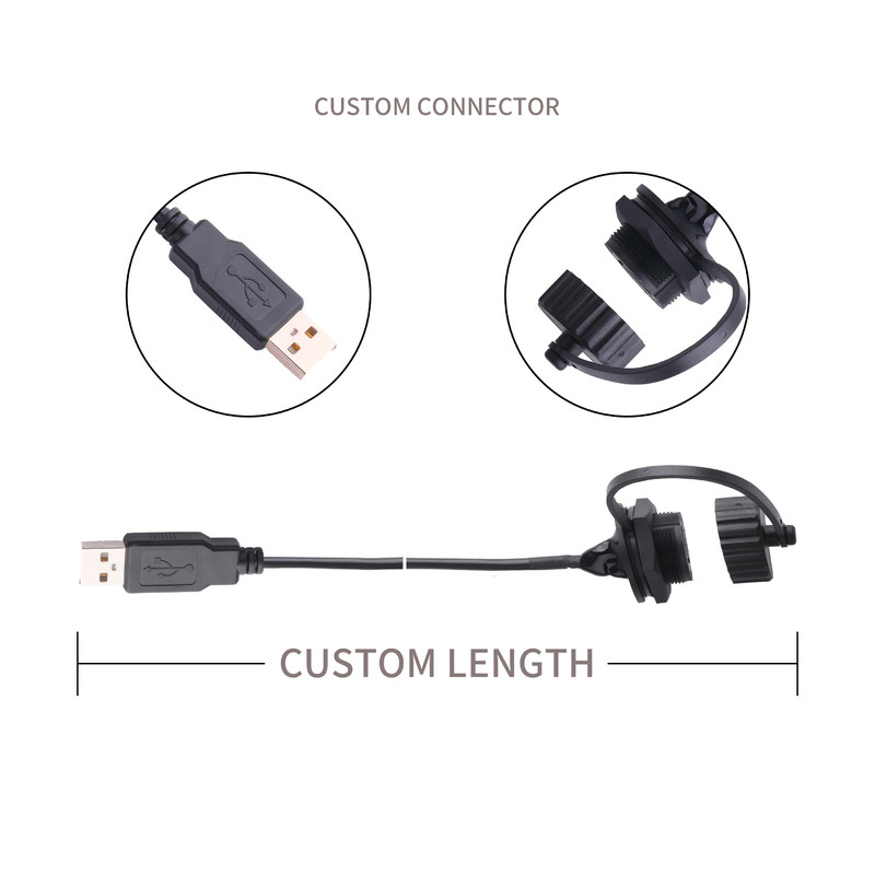 USB 2.0はUSB 2.0 A usbへの盾そして帽子が付いているメス コネクタあつらえをケーブルで通信する